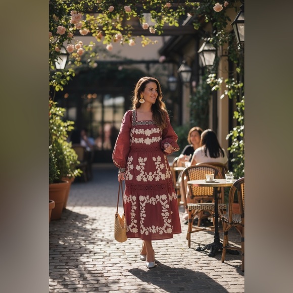 NWT Sézane Adénora Dress in Ecru Green Embroidery FR 38 / US 6 - Picture 14 of 16